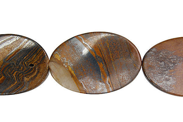 Tiger Iron Jasper Beads - Tiger Iron (AAA) Twisted Flat Oval - 20x30mm - 16-inch - unbranded beads for jewelry making