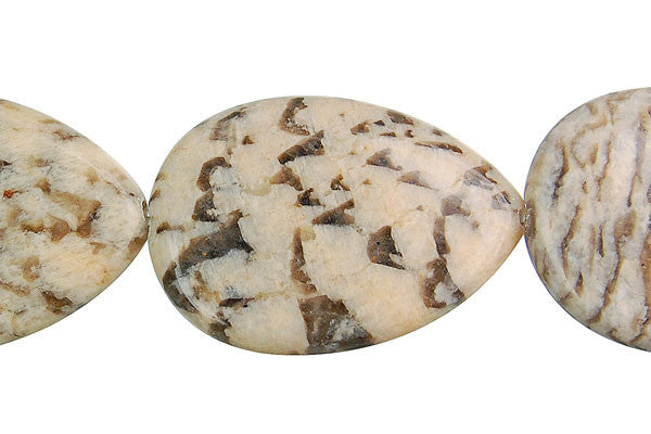 Silkworm Jasper Beads - Flat Briolette (Vertical Drilled) - 25x35mm - 16-inch - unbranded beads for jewelry making