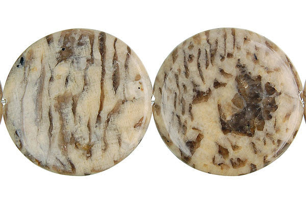 Silkworm Jasper Beads - Coin - 30x30mm - 16-inch - unbranded beads for jewelry making