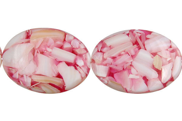 Shell MOP Beads - Shell (Red & White) Flat Oval - 22x30mm - 16-inch - unbranded beads for jewelry making