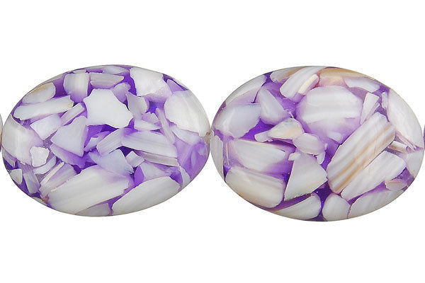 Shell MOP Beads - Shell (Purple & White) Flat Oval - 22x30mm - 16-inch - unbranded beads for jewelry making