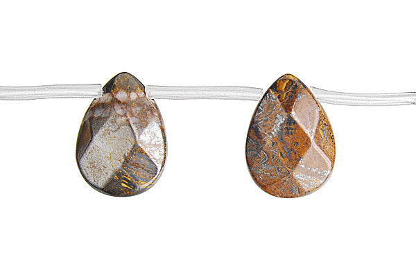 Tiger Iron Jasper Beads - Tiger Iron (AAA) Faceted Flat Briolette - 13x18mm - 16-inch - unbranded beads for jewelry making