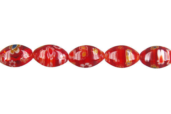 Millefiori Glass Beads - (Red Hexagon Drum - 8x12mm - 16-inch - unbranded beads for jewelry making