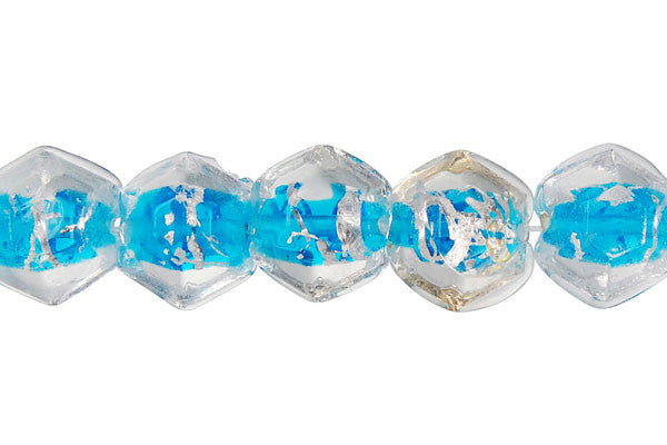 Lampwork Foil Glass Specialty Shape Beads - Lines Foil Glass Super Faceted Nugget - Blue - 12x14mm 16-inch - unbranded beads for jewelry making