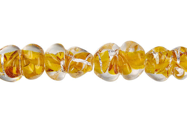 Lampwork Foil Glass Specialty Shape Beads - Lines Foil Glass Peanut - Yellow - 10x16mm 16-inch - unbranded beads for jewelry making
