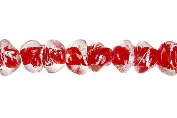 Lampwork Foil Glass Specialty Shape Beads - Lines Foil Glass Peanut - Red - 10x16mm 16-inch - unbranded beads for jewelry making