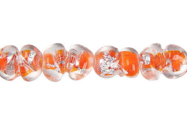 Lampwork Foil Glass Specialty Shape Beads - Lines Foil Glass Peanut - Orange - 10x16mm 16-inch - unbranded beads for jewelry making
