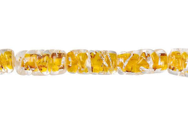 Lampwork Foil Glass Specialty Shape Beads - Lines Foil Glass Grain Tube - Yellow - 8x16mm 16-inch - unbranded beads for jewelry making