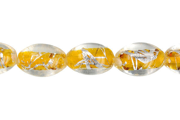Lampwork Foil Glass Specialty Shape Beads - Lines Foil Glass Drum - Yellow - 10x16mm 16-inch - unbranded beads for jewelry making