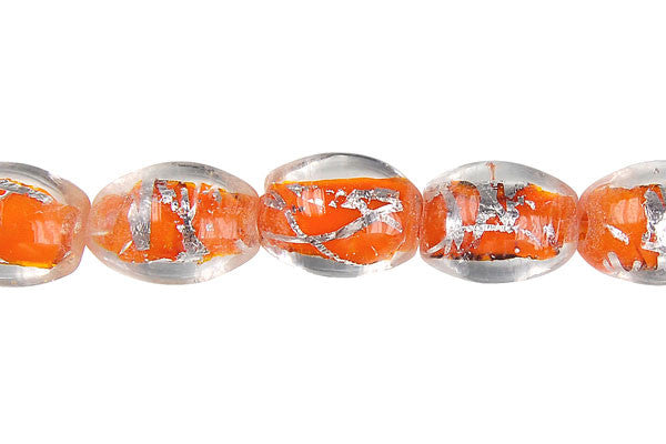 Lampwork Foil Glass Specialty Shape Beads - Lines Foil Glass Drum - Orange - 10x16mm 16-inch - unbranded beads for jewelry making