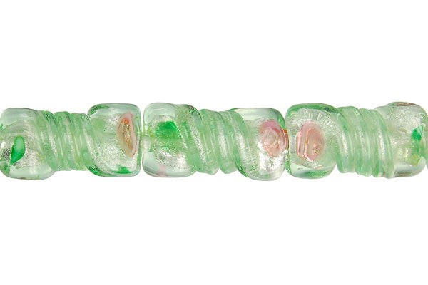 Lampwork Foil Glass Specialty Shape Beads - Twisted Rectangle - Light Green - 10x20mm 16-inch - unbranded beads for jewelry making