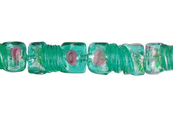 Lampwork Foil Glass Specialty Shape Beads - Twisted Rectangle - Green - 10x20mm 16-inch - unbranded beads for jewelry making