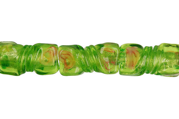 Lampwork Foil Glass Specialty Shape Beads - Twisted Rectangle - Emerald - 10x20mm 16-inch - unbranded beads for jewelry making