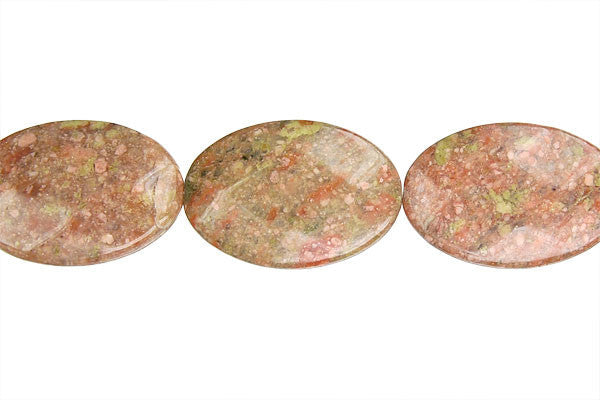 Unakite Beads - Faceted Flat Oval - 20x30mm - 16-inch - unbranded beads for jewelry making
