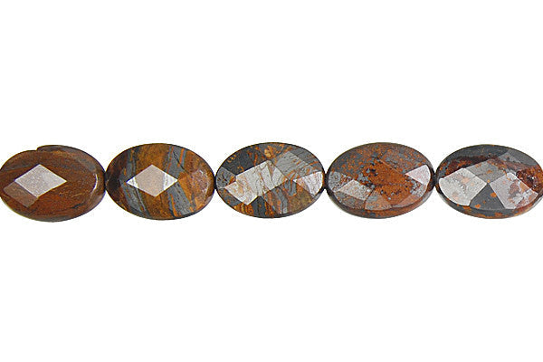 Tiger Iron Jasper Beads - Tiger Iron (AAA) Faceted Flat Oval - 8x12mm - 16-inch - unbranded beads for jewelry making