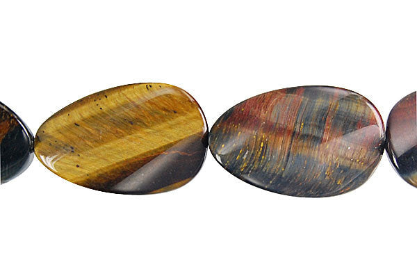 Multi-Color Tiger's Eye Beads - Yellow and Blue) Twisted Flat Oval - 16x25mm - 16-inch - unbranded beads for jewelry making