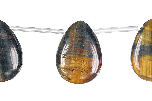 Multi-Color Tiger's Eye Beads - Yellow and Blue) Flat Briolette - 18x25mm - 8-inch - unbranded beads for jewelry making
