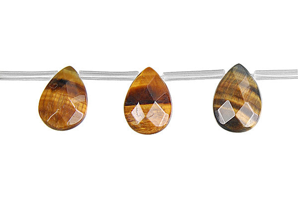 Multi-Color Tiger's Eye Beads - Yellow and Blue) Faceted Flat Briolette - 10x14mm - 16-inch - unbranded beads for jewelry making
