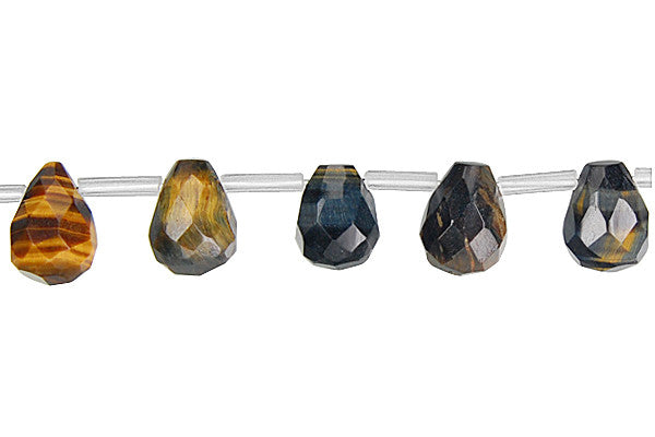 Multi-Color Tiger's Eye Beads - Yellow and Blue) Faceted Briolette - 8x10mm - 16-inch - unbranded beads for jewelry making