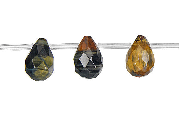 Multi-Color Tiger's Eye Beads - Yellow and Blue) Faceted Briolette - 10x14mm - 16-inch - unbranded beads for jewelry making