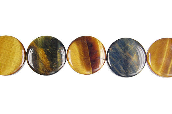 Multi-Color Tiger's Eye Beads - Yellow and Blue) Coin - 14x14mm - 16-inch - unbranded beads for jewelry making