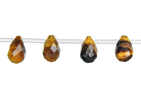 Tiger's Eye Beads - Faceted Briolette - 8x12mm - 16-inch - unbranded beads for jewelry making