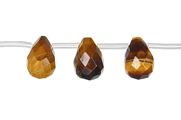 Tiger's Eye Beads - Faceted Briolette - 10x14mm - 16-inch - unbranded beads for jewelry making