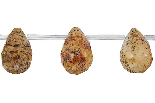 Picture Jasper Beads - Faceted Briolette - 13x18mm - 16-inch - unbranded beads for jewelry making