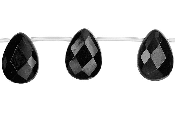 Black Onyx Beads - AAA) Faceted Flat Briolette - 8x10mm - 16-inch - unbranded beads for jewelry making
