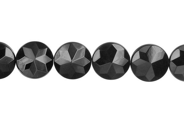 Black Onyx Beads - AAA) Faceted Coin (Flower Shape) - 12x12mm - 16-inch - unbranded beads for jewelry making