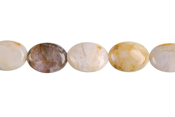 Bamboo Leaf Agate Beads - Flat Oval - 10x14mm - 16-inch - unbranded beads for jewelry making