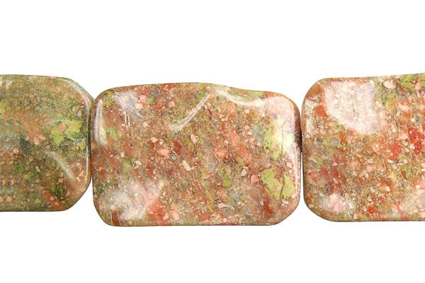 Unakite Beads - Wavy Rectangle - 28x40mm - 16-inch - unbranded beads for jewelry making