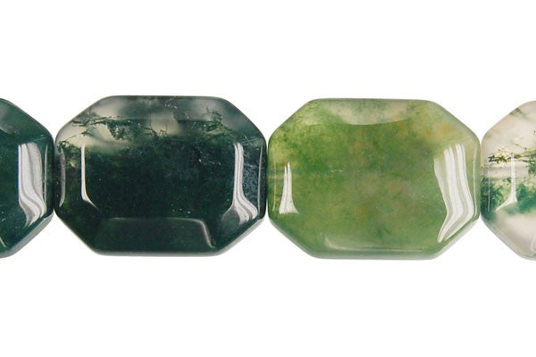 Moss Agate Beads - Rectangle Faceted - 15x20mm - 16-inch - unbranded beads for jewelry making