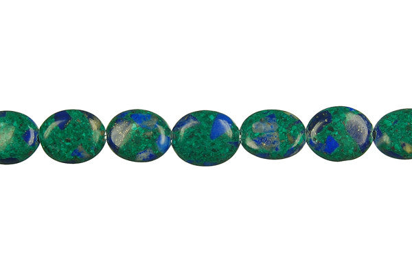 Azurite & Malachite Beads - Azurite-Malachite Flat Oval - 8x10mm - 16-inch - unbranded beads for jewelry making