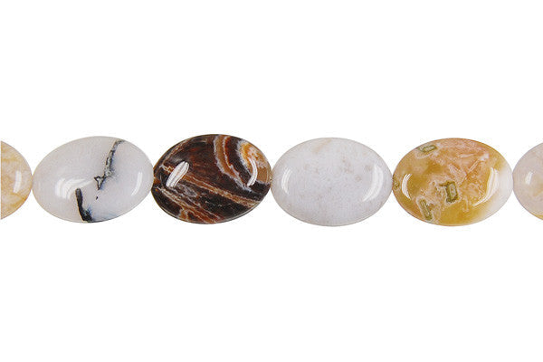 Bamboo Leaf Agate Beads - Flat Oval - 13x18mm - 16-inch - unbranded beads for jewelry making