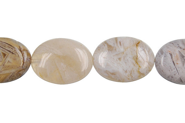 Bamboo Leaf Agate Beads - Flat Oval - 15x20mm - 16-inch - unbranded beads for jewelry making