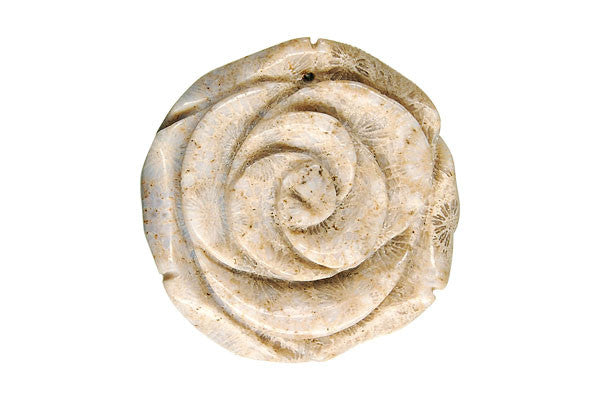 Fossil Coral Carved Rose - 40x40mm - Piece - unbranded Fossil Coral pendant for jewelry making