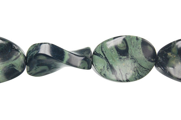 Kambaba Jasper Beads - Twisted Flat Oval - 13x18mm - 16-inch - unbranded beads for jewelry making
