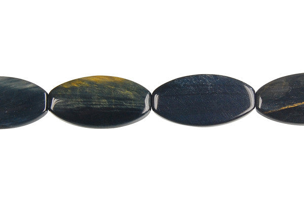 Blue Tiger's Eye Beads - Blue Tiger Eye Flat Oval - 10x20mm - 16-inch - unbranded beads for jewelry making