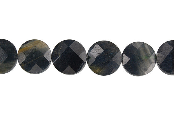Blue Tiger's Eye Beads - Blue Tiger Eye Faceted Coin - 12x12mm - 16-inch - unbranded beads for jewelry making