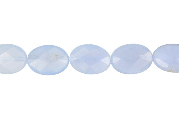 Blue Chalcedony Beads - Faceted Flat Oval Beads - 10x14mm - 16-inch - unbranded beads for jewelry making