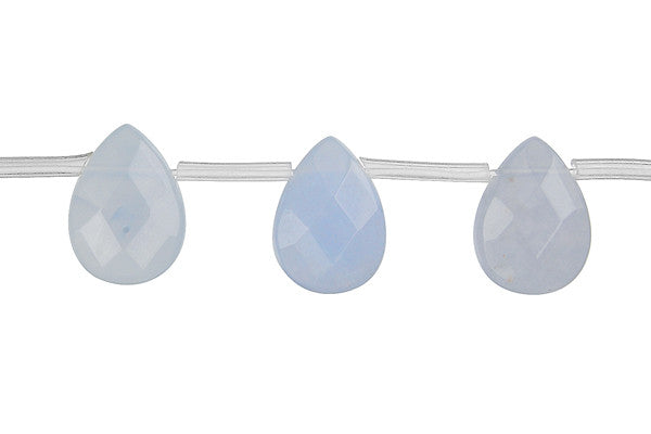 Blue Chalcedony Beads - Faceted Flat Briolette Beads - 10x14mm - 16-inch - unbranded beads for jewelry making