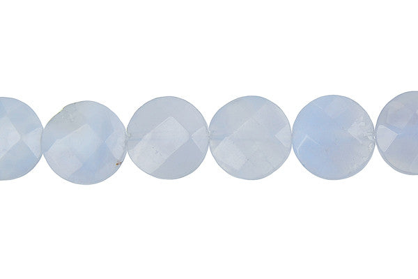 Blue Chalcedony Beads - Faceted Coin Beads - 12x12mm - 16-inch - unbranded beads for jewelry making