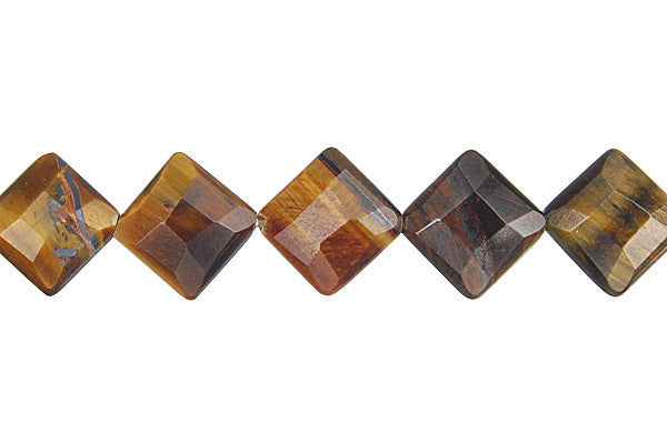 Tiger's Eye Beads - Faceted Diamond Square - 10x10mm - 16-inch - unbranded beads for jewelry making