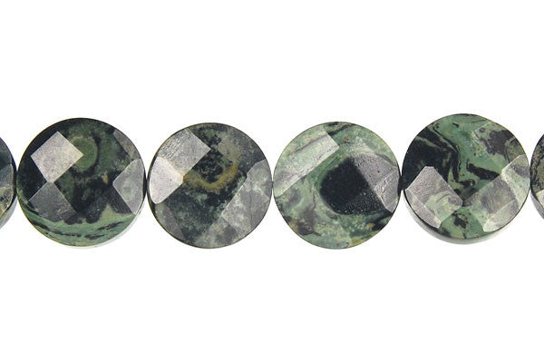 Kambaba Jasper Beads - Faceted Coin - 12x12mm - 16-inch - unbranded beads for jewelry making