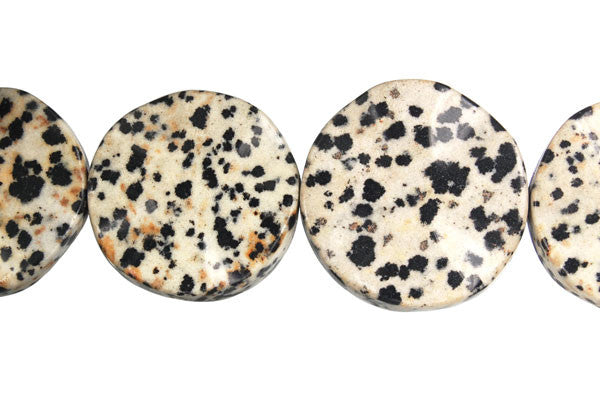 Dalmatian Jasper Beads - Wavy Coin - 30x30mm - 16-inch - unbranded beads for jewelry making