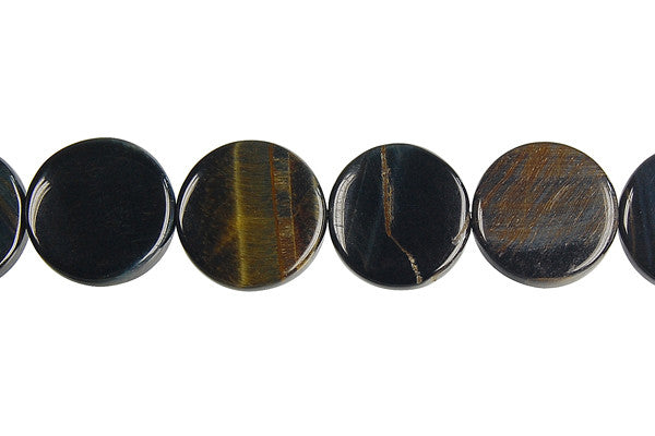Blue Tiger's Eye Beads - Blue Tiger Eye Coin - 14x14mm - 16-inch - unbranded beads for jewelry making