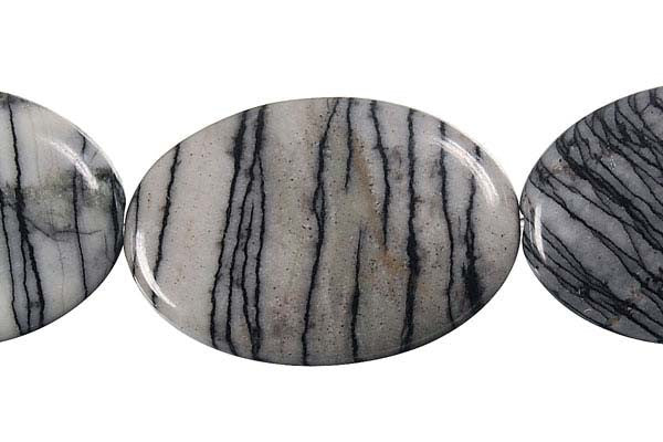 Spider Webbed Jasper Beads - Flat Oval - 20x30mm - 16-inch - unbranded beads for jewelry making