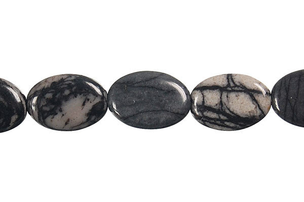 Spider Webbed Jasper Beads - Flat Oval - 10x14mm - 16-inch - unbranded beads for jewelry making