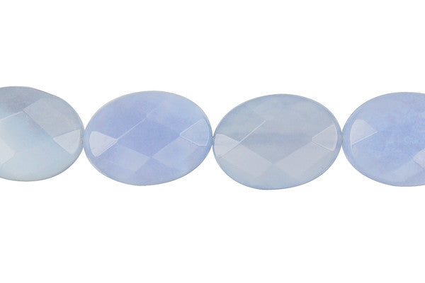 Blue Chalcedony Beads - Faceted Flat Oval Beads - 13x18mm - 16-inch - unbranded beads for jewelry making